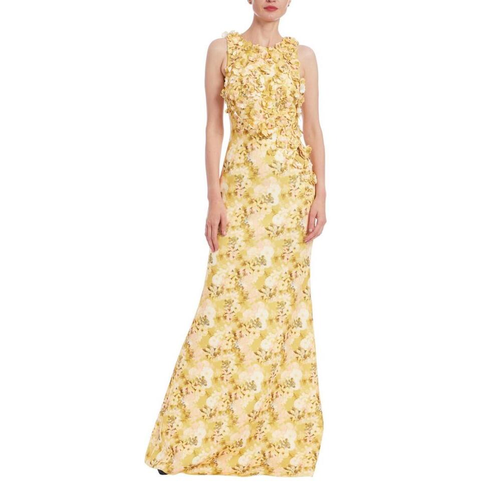Badgley Mischka Yellow Floral Gown